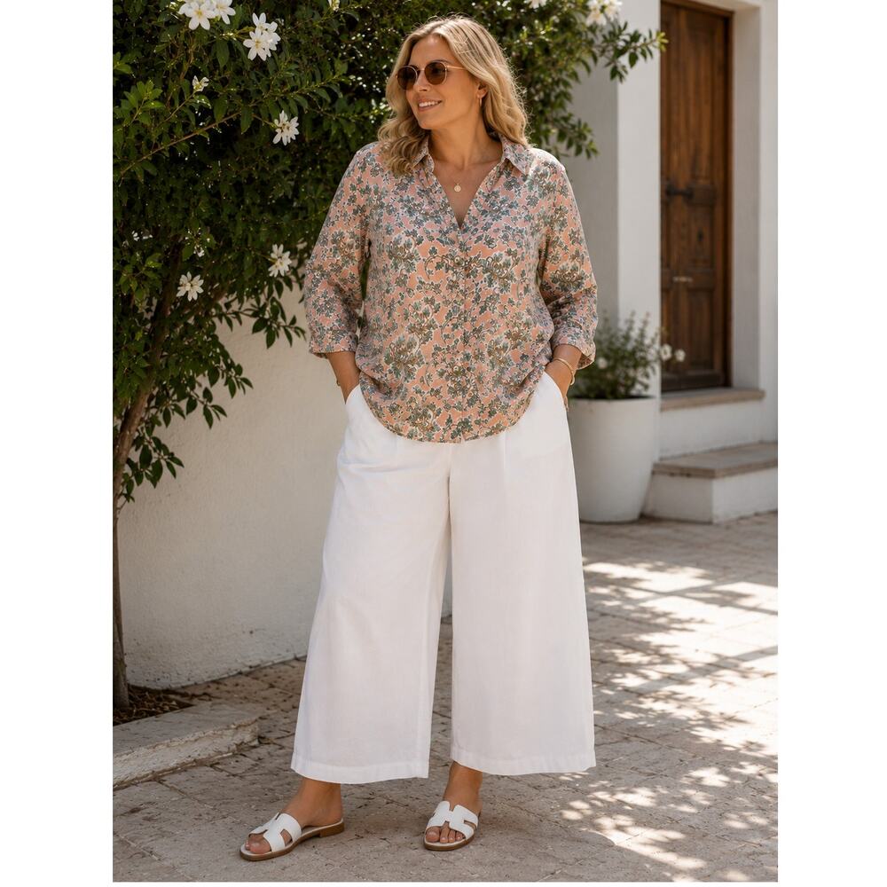Ann Taylor Peach Floral  blouse Pockets half button up size XXL